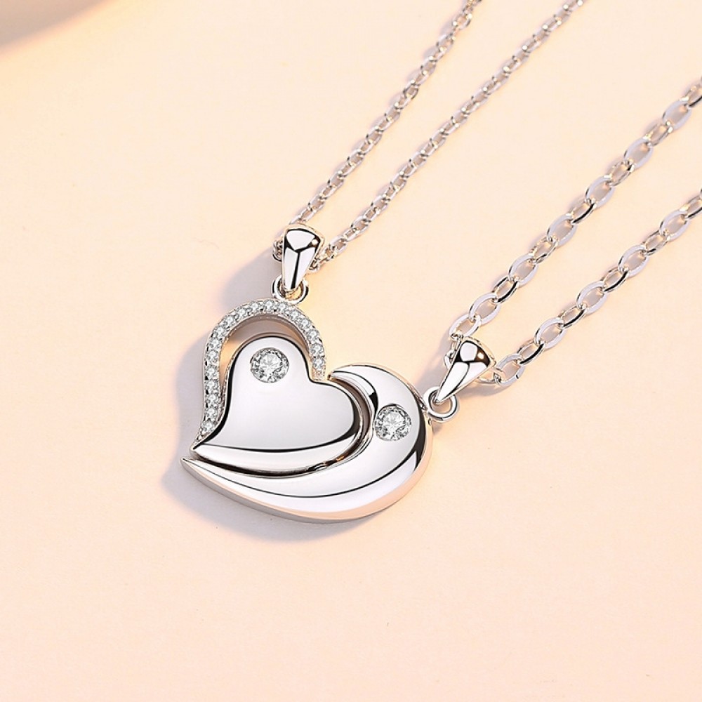 Creative Magnet Heart Pendant 925 Sterling Silver Couple Necklace