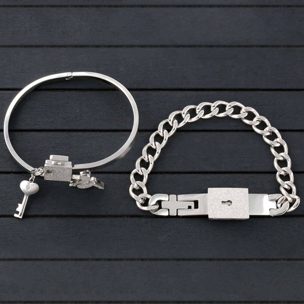 1 Pair Heart and Square Concentric Lock Key Couple Chain Bracelet |  Cloverbliss Co. | Unique Gifts & Gadgets