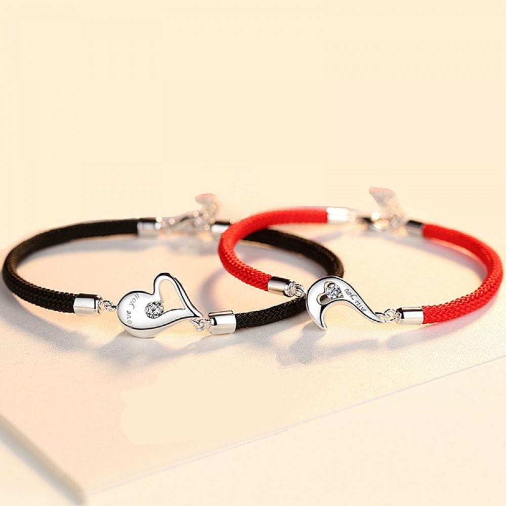 Men's Red String Bracelet with Adjustable Silver Lock