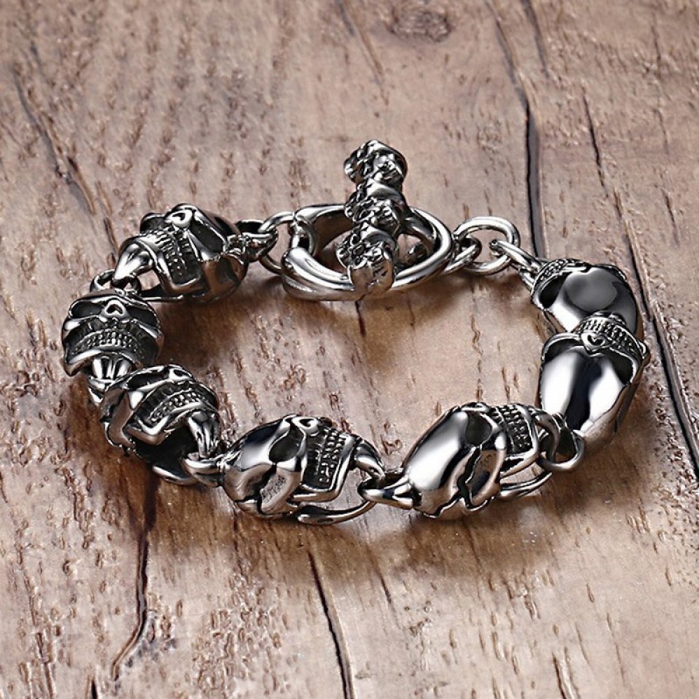 Pirata Large Silver Skull Link Bracelet - $880 - Silver Italian Men's  Bracelets | Sauro