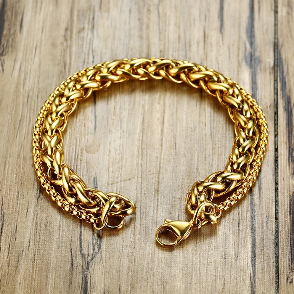 Elegant Double Chain Bracelet for Women,Glitter Flat Link Layered  Wristband,18K Gold Plated Stainles Steel Minimalist Jewelry - AliExpress
