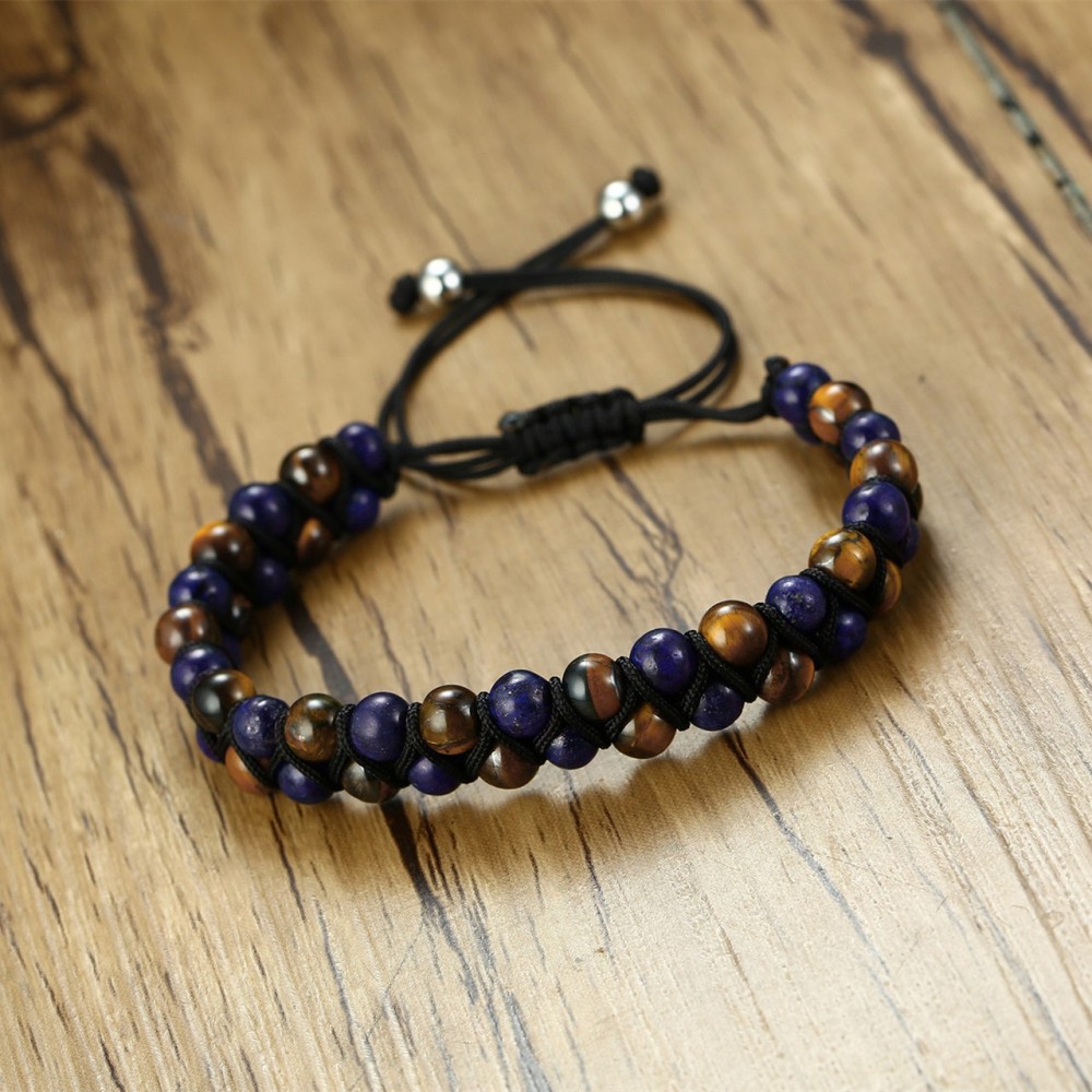 Blue Lapis Lazuli Beads Weaving Bracelet Men CZ Ball Beads Adjustable  Bracelet | eBay