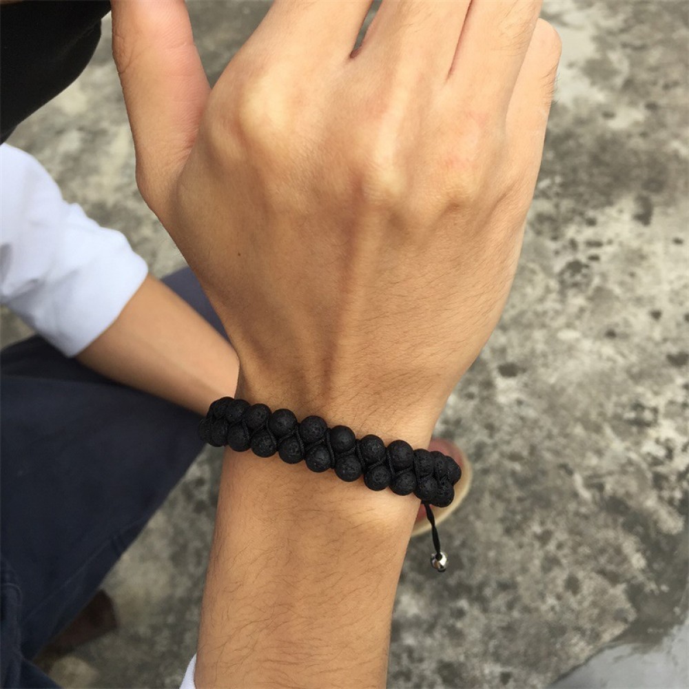 Black Beads Bracelet for Men Adjustable Wrist Band for Man
