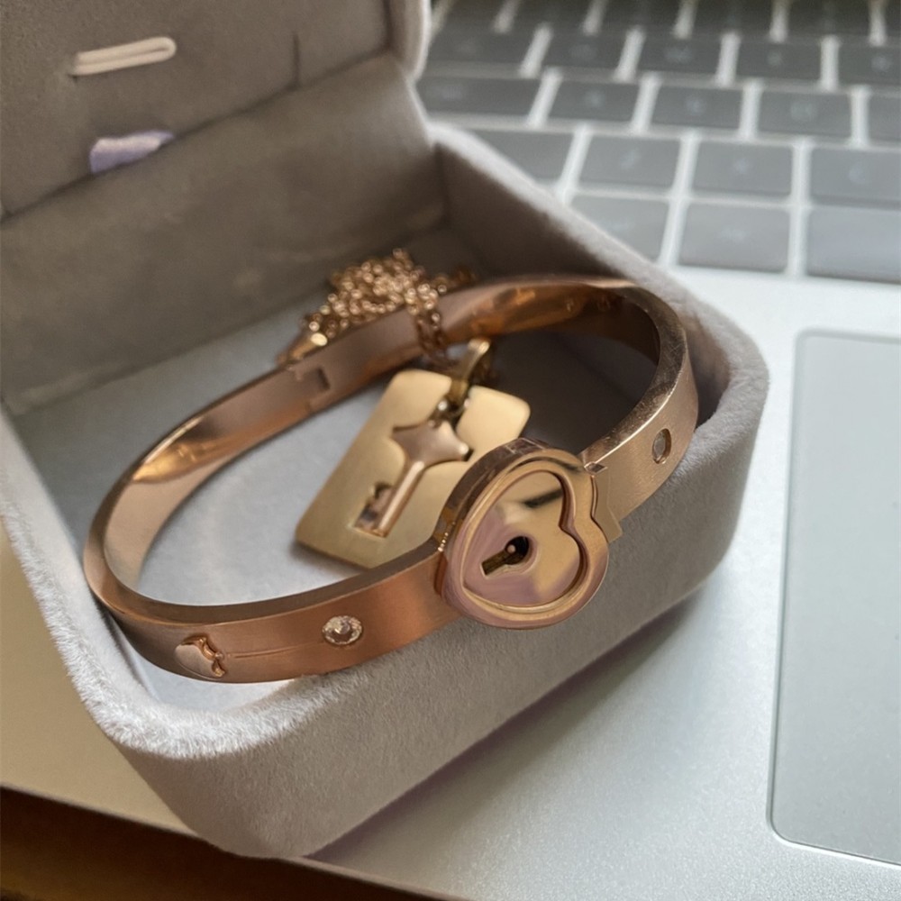 Titanium steel Love Heart Lock Bangle Bracelet and Key Pendant Necklace Set  US | eBay