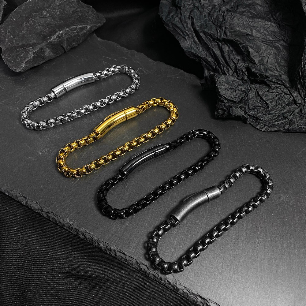 Simple Box Chain Bracelet For Men In Titanium