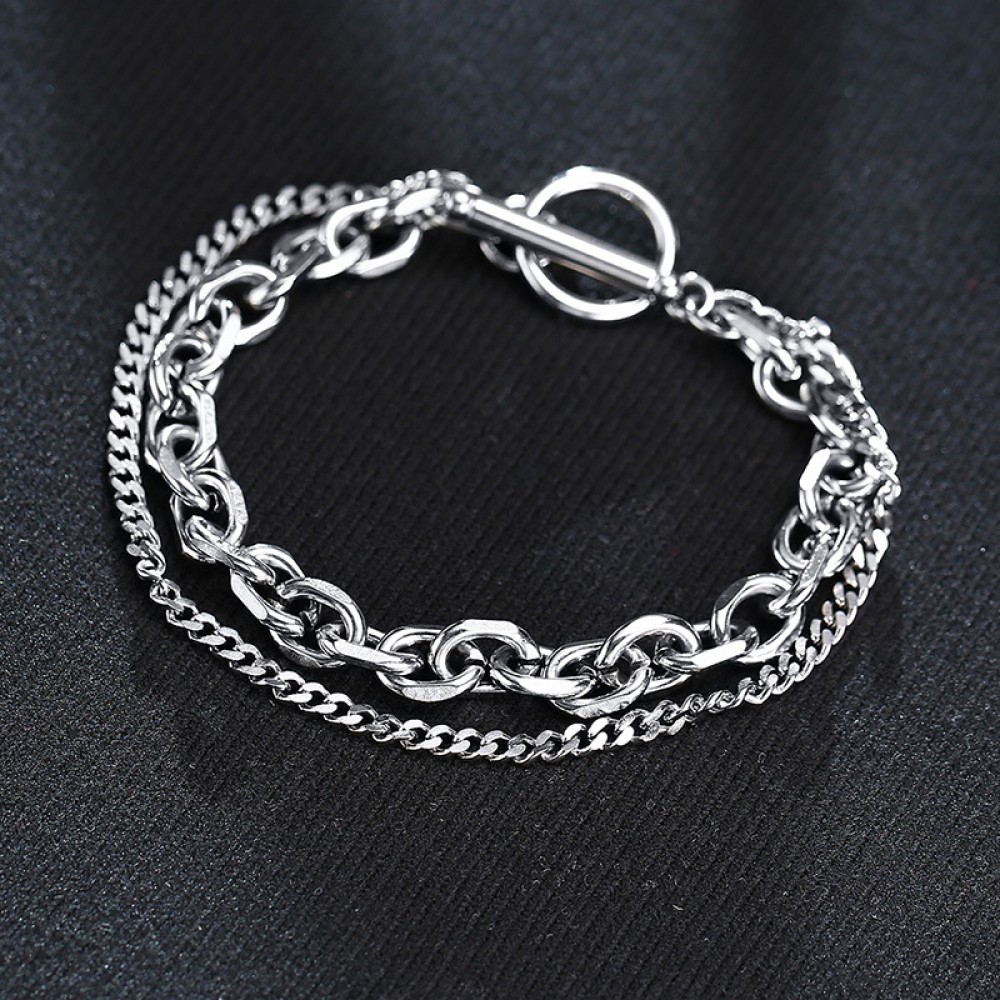 Monochain Reverso Design Men Women Bracelet Titanium Steel With Leather  Engrave Silver Thick Chain Link Bracelets With Box V48 From China_red1,  $34.52