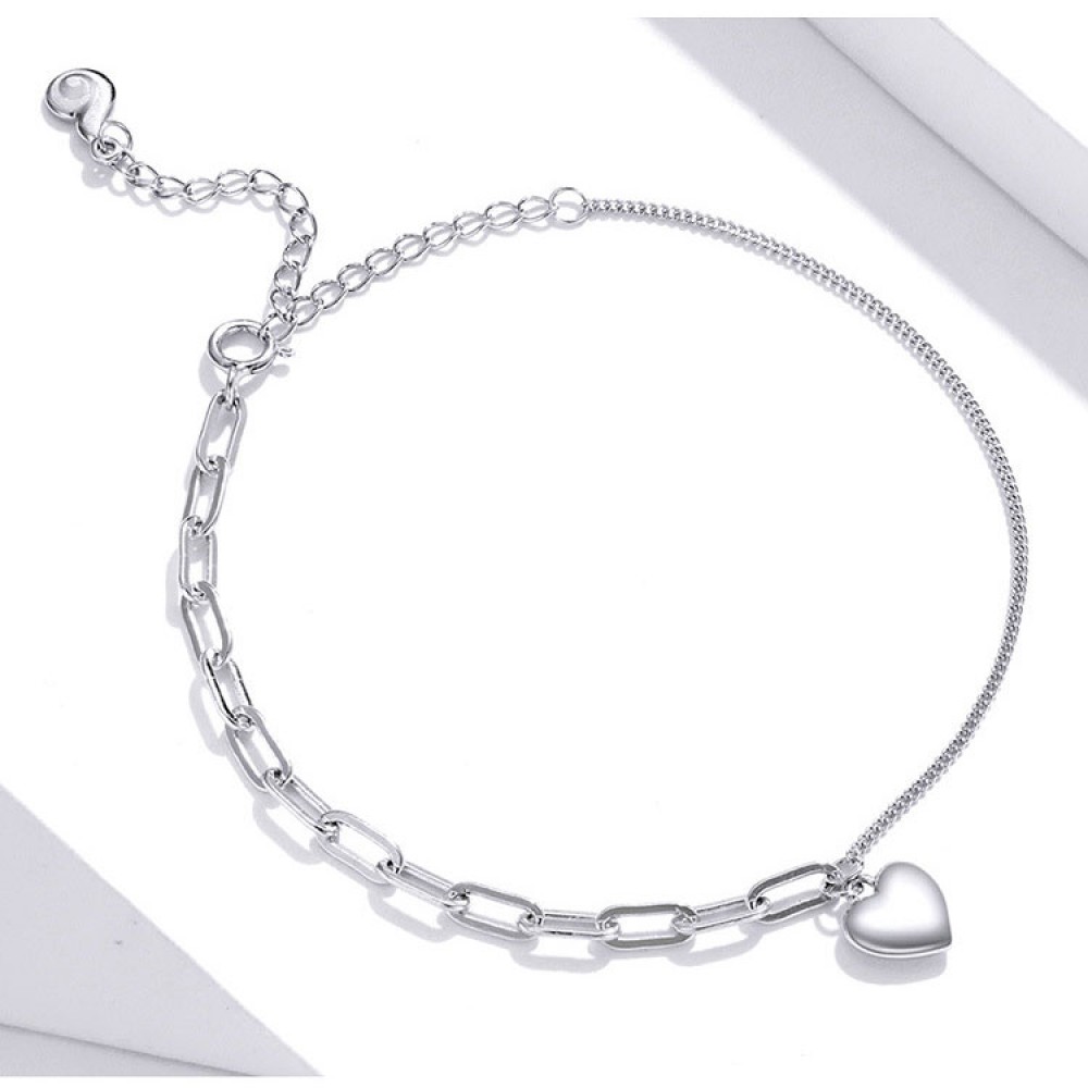 Double Style Chain Heart 925 Sterling Silver Bracelet for Women