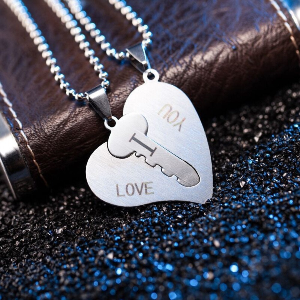 Engraved Real Lock and Key Heart Necklaces Set for 2 Gullei.com