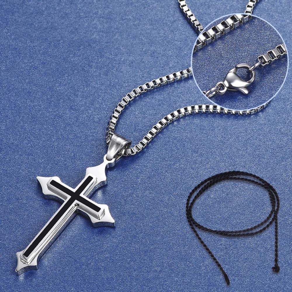 Engravable Cross Couple Necklace In 925 Sterling Silver Black And White ...