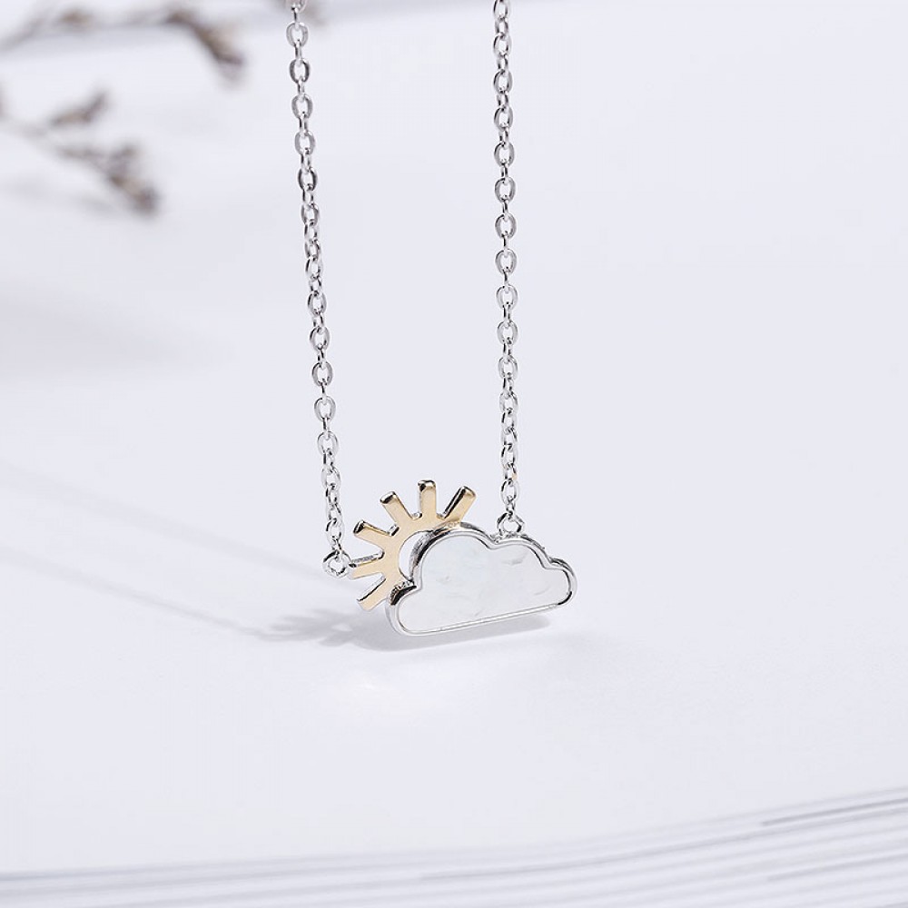Personalized Sun And Clouds Couple Necklace In Sterling Silver