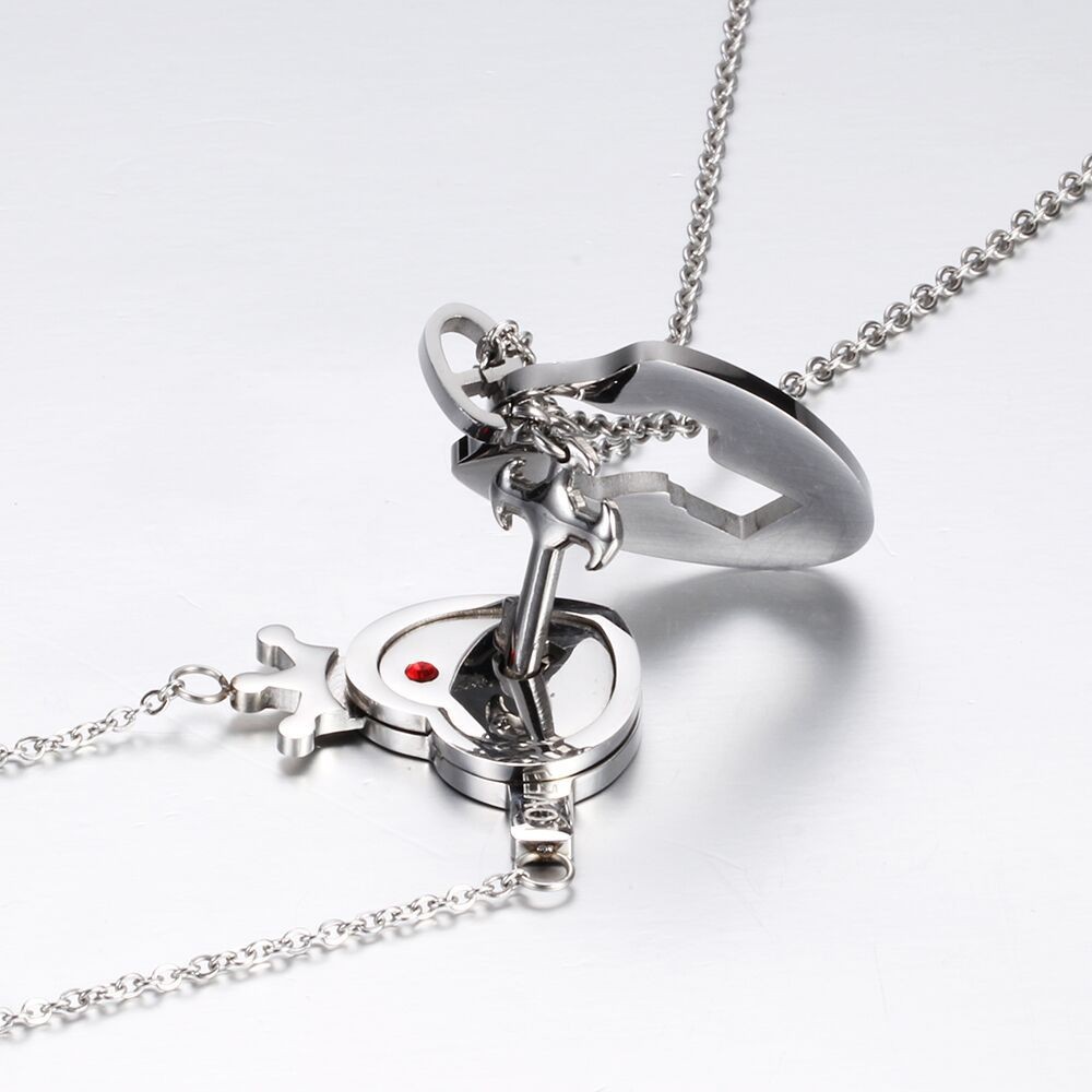 Stainless Steel Chain Necklace Lock Key Pendant Necklace Couple
