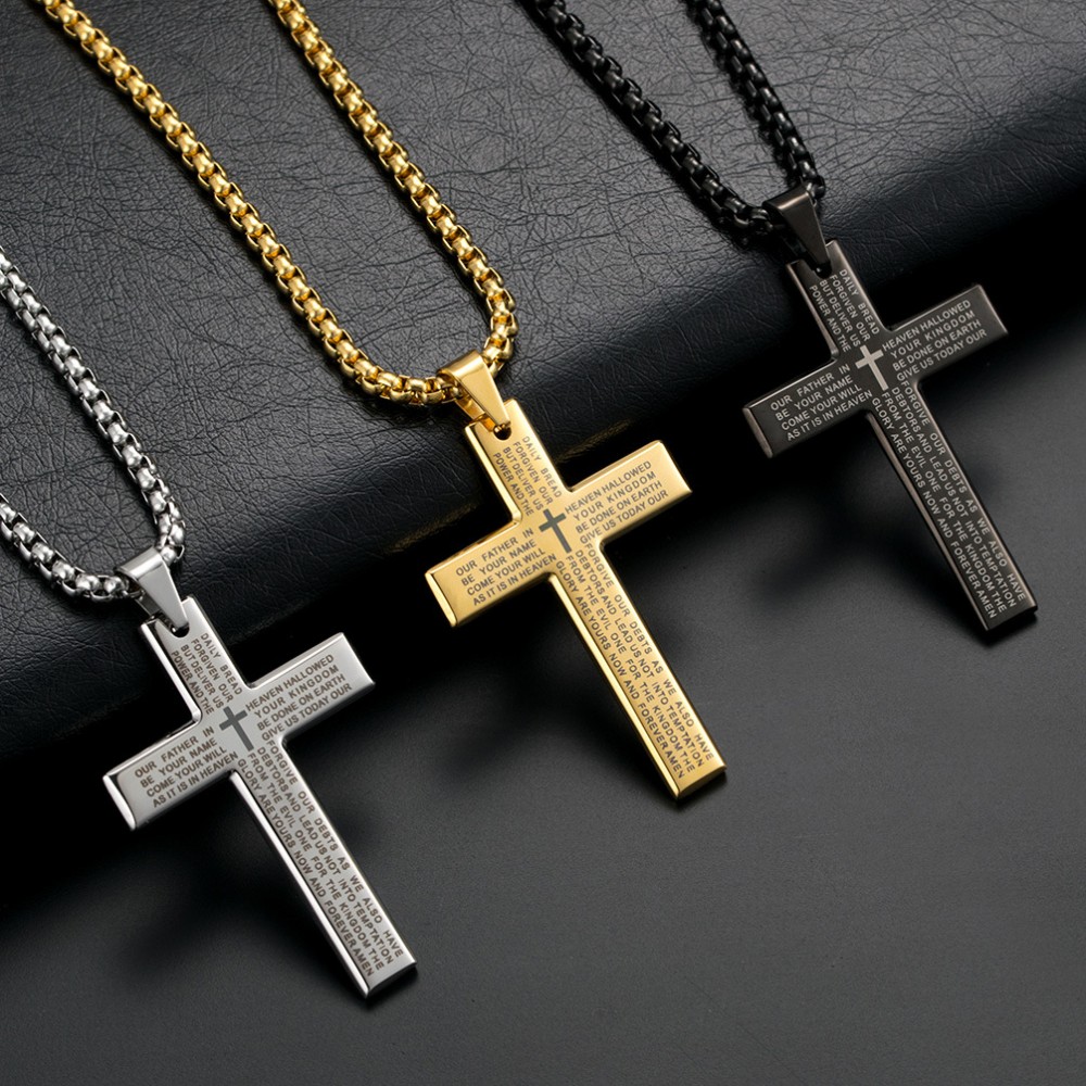 Titanium 2 Piece Cross and Black Leather Cord Necklace 18 Inch - The Black  Bow Jewelry Company
