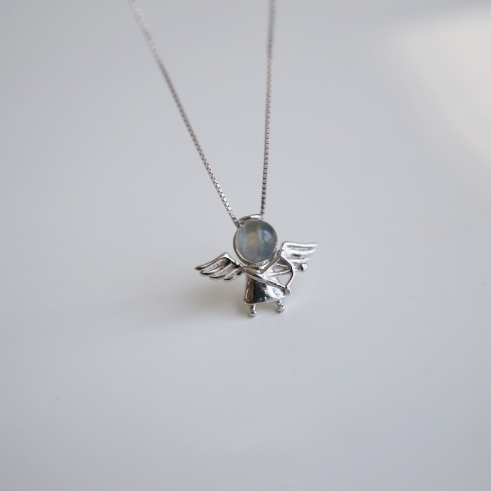 Guardian Angel Girls Necklace w/Genuine Diamond