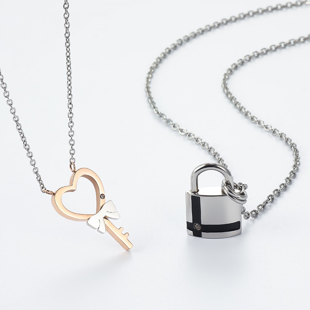 2 Pcs/set Couple Necklace Simple Fashion Key Lock Love Heart Pendant  Necklace for Lovers Men Women Trendy Necklace Gift - AliExpress