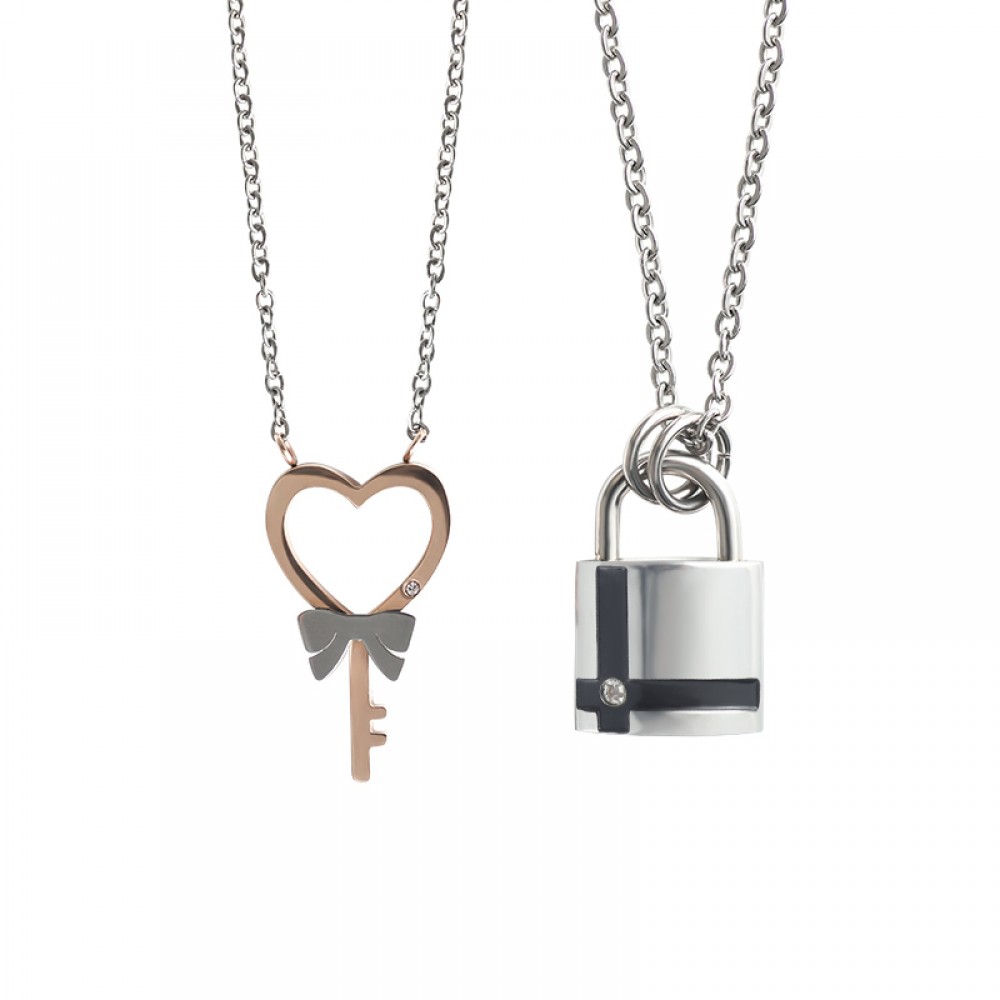 Titanium Puzzle Couple Heart Lock Key Couple Bracelet Necklace