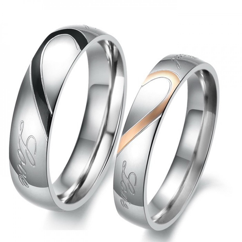 Engravable Matching Heart Couple Rings In Stainless Steel For BF & GF