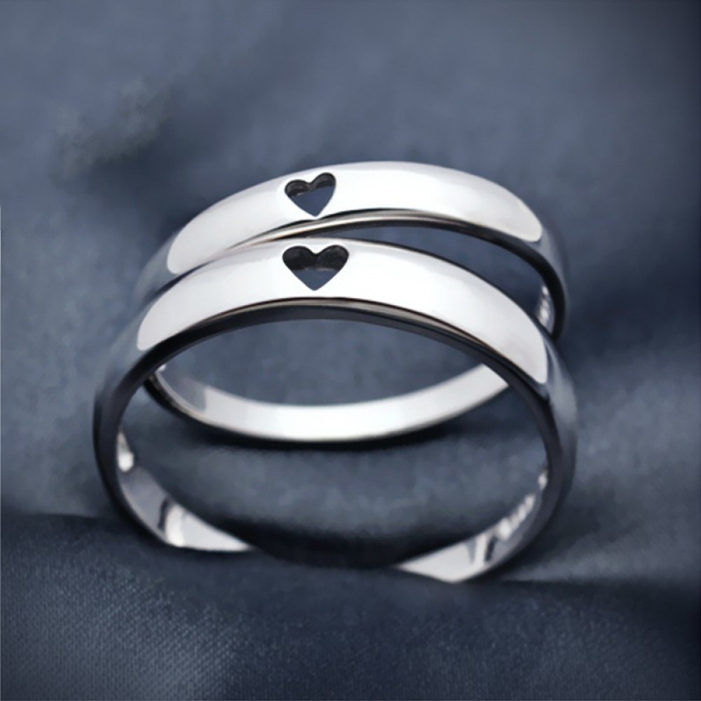 Sweet American Diamond Adjustable Silver Rings for Couples