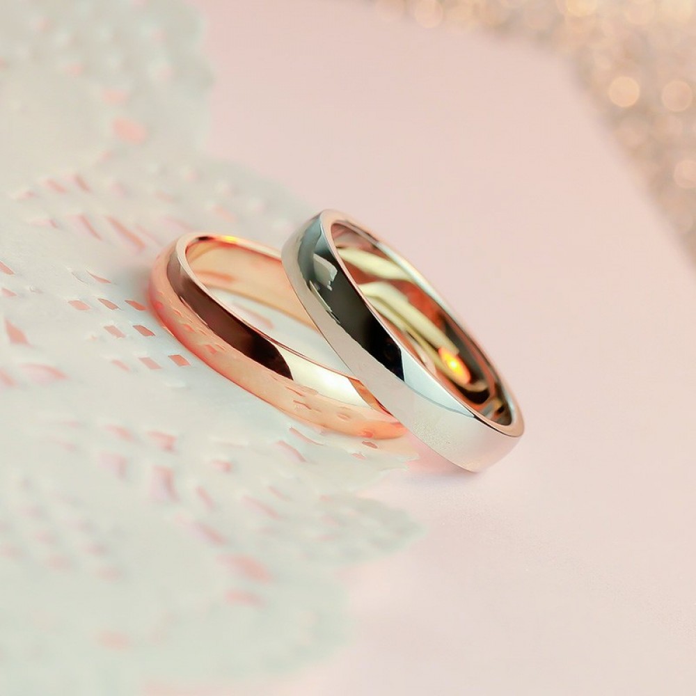 Engravable Silver And Rose Two-Tone Simple Couple Rings In Titanium
