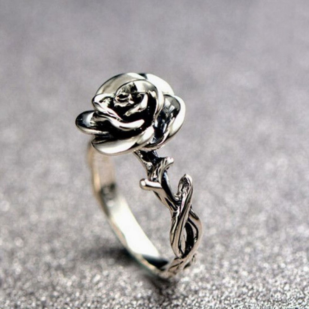 Adjustable Rose Shaped Promise Ring For Her In 925 Sterling Silver