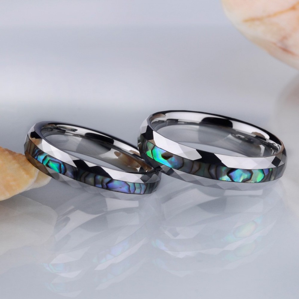 Engravable Couple's Unique Shell Rings In Tungsten