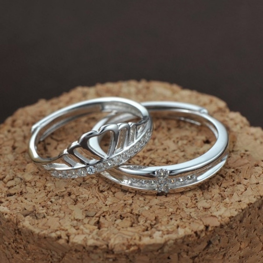 Couple's Adjustable Crown ring For Him And Her In 925 Sterling Silver
