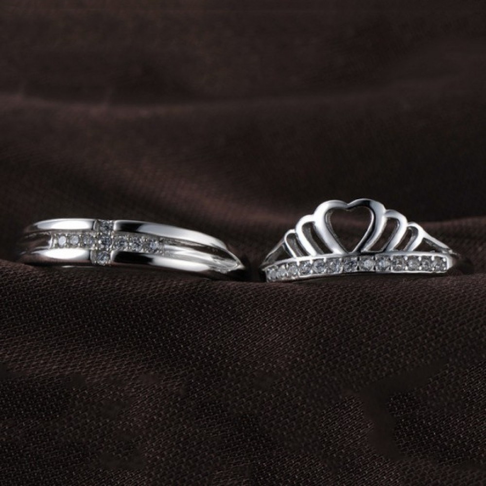 Buy Fashion Frill Romantic Her King Her Queen Ring Crystal Silver Plated Ring  Couple Ring For Women Girls Men Boys Stainless Steel Ring Online at Best  Prices in India - JioMart.