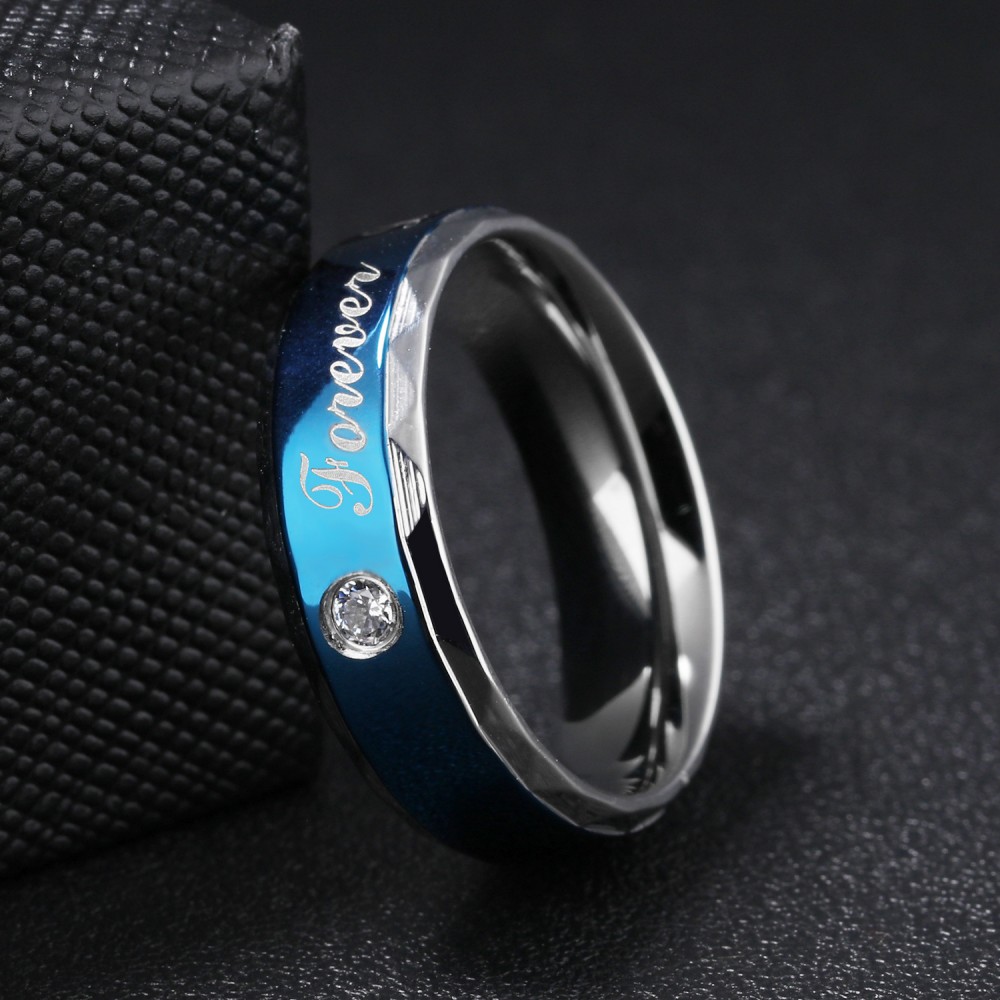 Engravable Blue Forever Love Promise Ring For Couple In Titanium