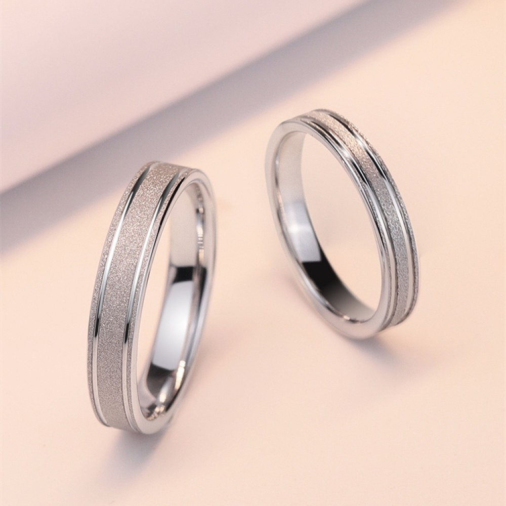 Engravable Simple Frosted Promise Ring For Couples In Tungsten