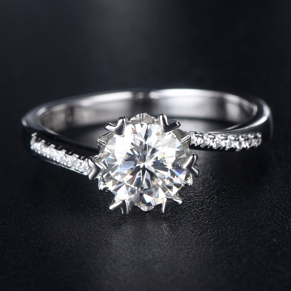 Engravable Twist Flower Moissanite Promise Ring For Women In Sterling ...