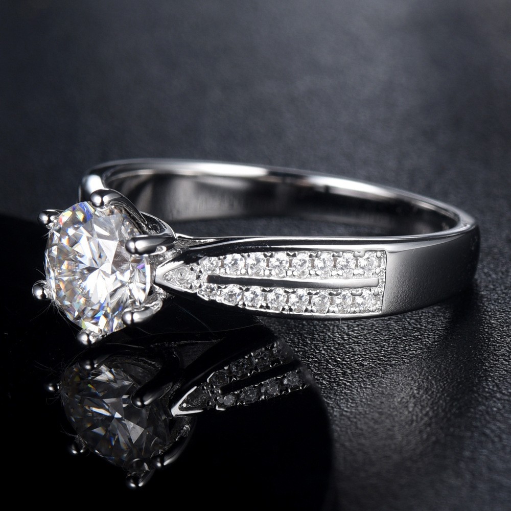 Engravable Solitaire with Side Accent 1ct Moissanite Promise Ring In ...