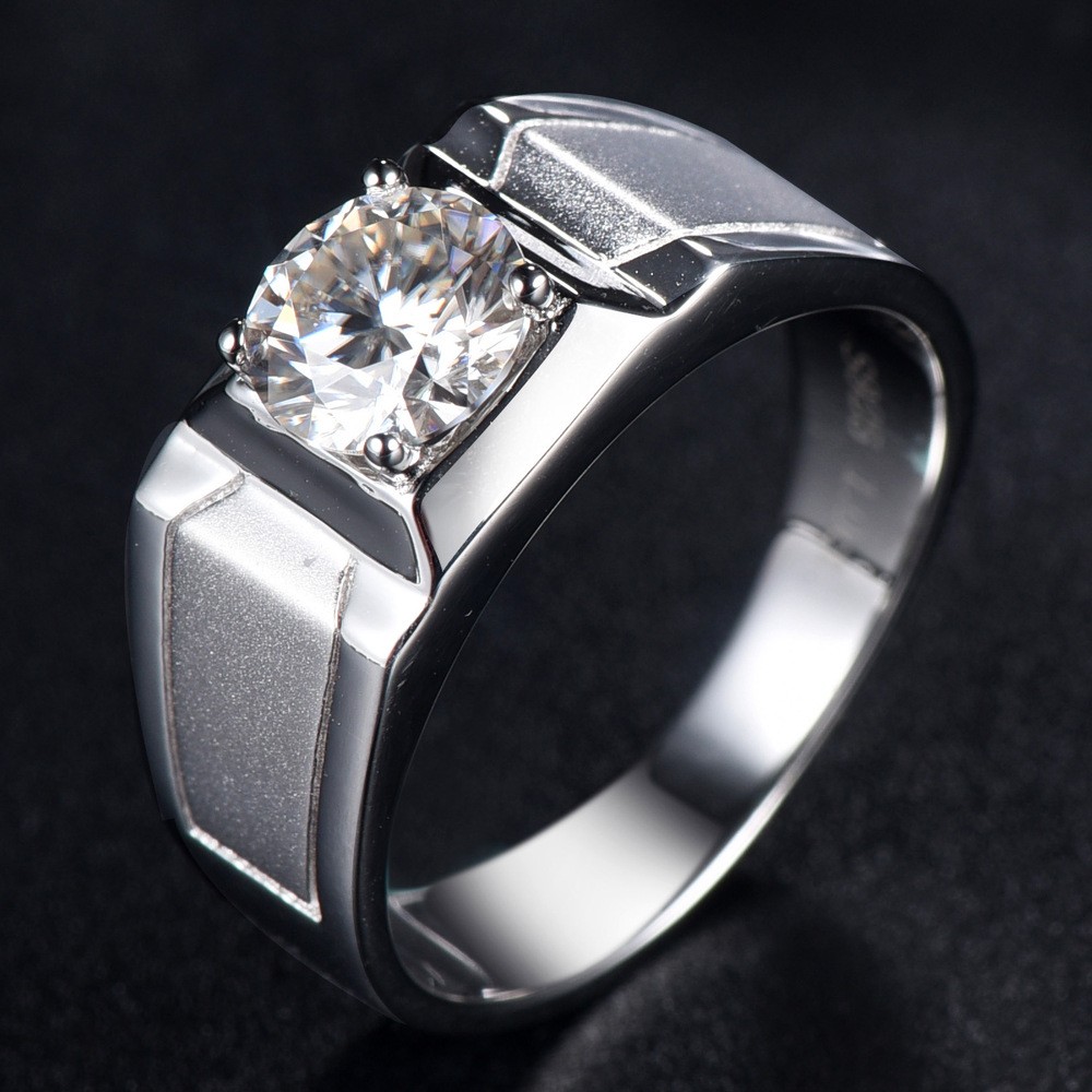 Engravable Solitaire 1ct Moissanite Promise Ring For Men In Sterling Silver