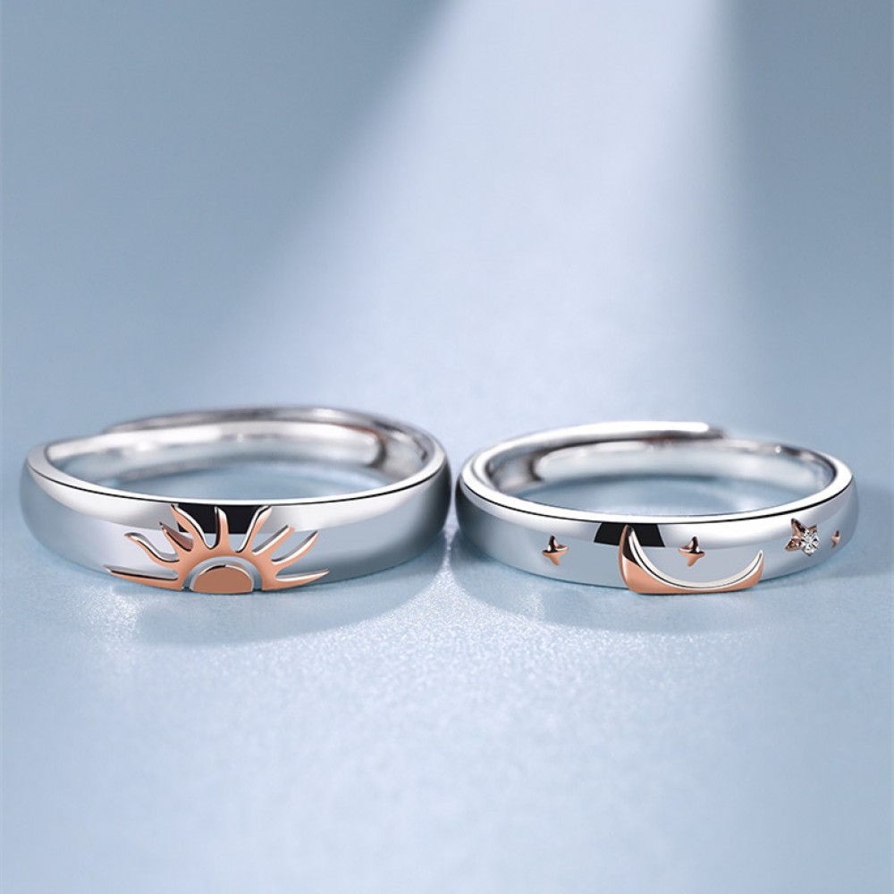 Adjustable Couples and Friendship Sun And Moon Matching Promise Rings Pair