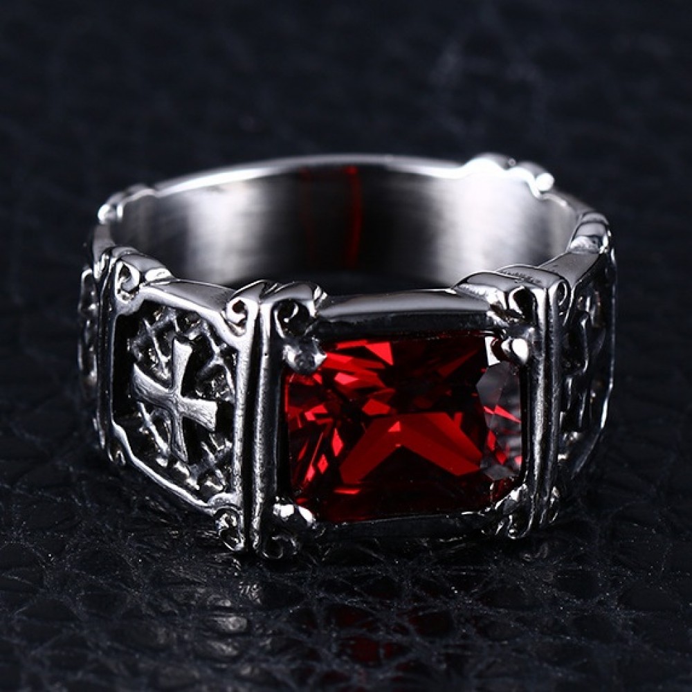 Unique Cross Ruby Promise Ring For Men In Titanium