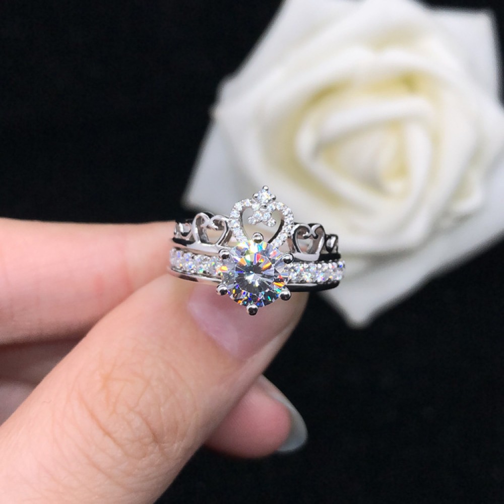 Metropolitan Klik boiler Unique 2 Pieces Princess Crown Promise Ring Set For Her In Sterling Silver