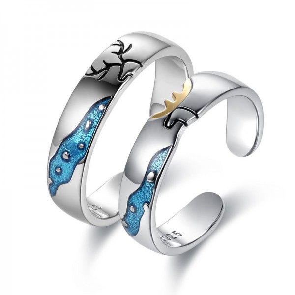 Original Elk Promise/Wedding 925 Sterling Silver Adjustable Ring For Couples