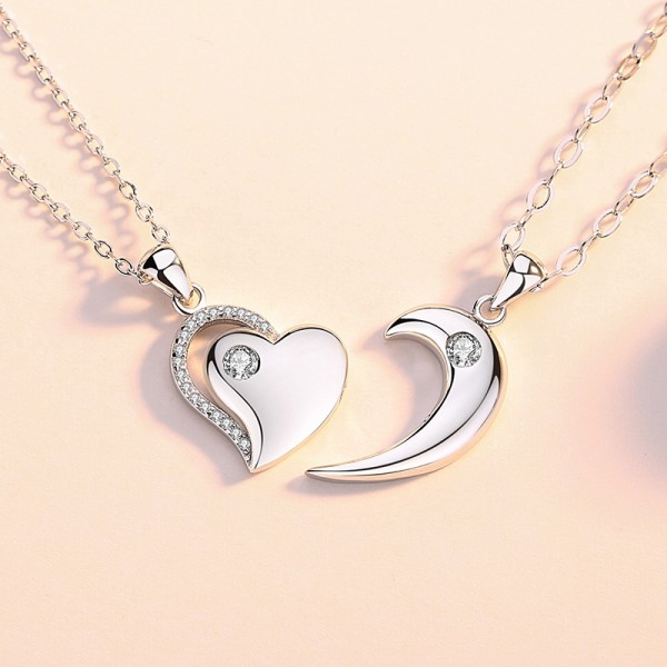 Creative Magnet Heart Pendant 925 Sterling Silver Couple Necklace