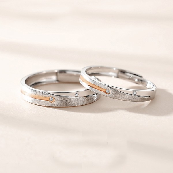 Wishing Meteor Matching Promise Rings For Couples In Sterling Silver Adjustable