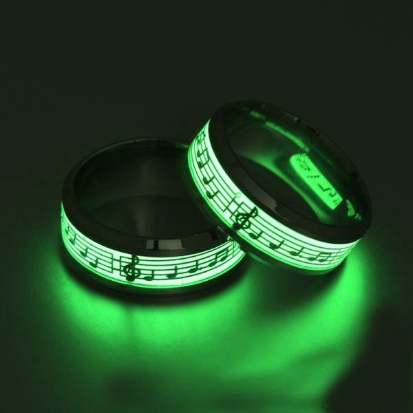 8mm Fashion Dark Luminous Titanium Ring Promise Music Ring Glowing Jewelry for Men Women