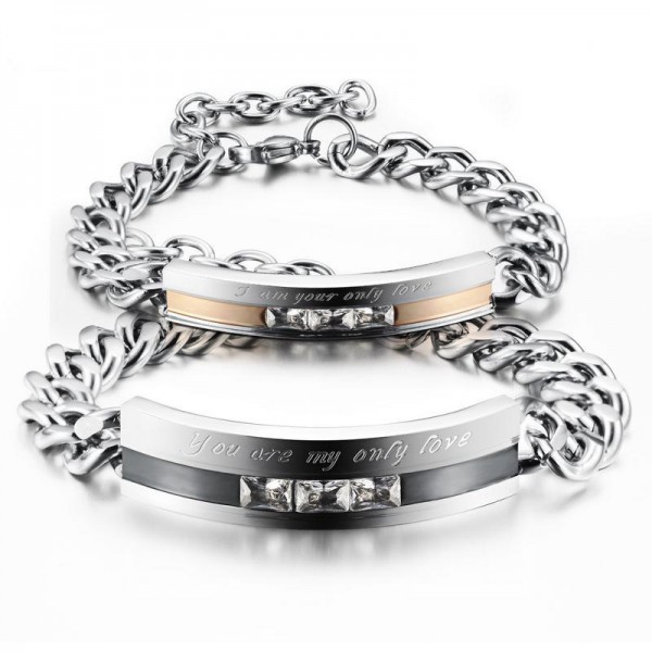 Personalized You Are My Only Love Titanium Steel CZ Inlaid Couple Bracelets