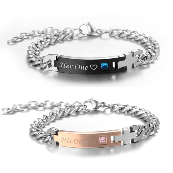 Personalized His Only Her One Titanium Matching Bracelets For Couple