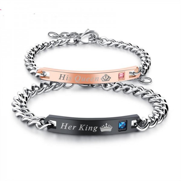 Personalized Her King His Queen Couples Bracelets In Titanium