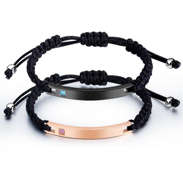 Engravable Titanium Black And Rose Rope Chain Bracelets For Couple