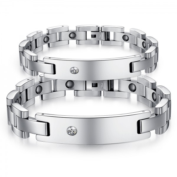 Engravable Titanium Adjustable Magnetic Couples Bracelet