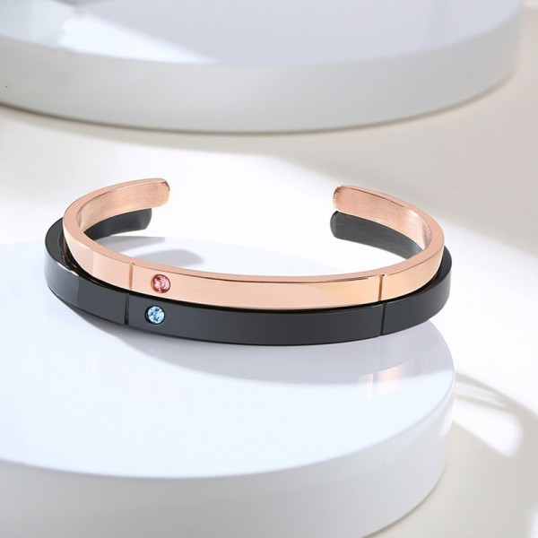 Engravable Black And Rose Matching Bangles For Couples In Titanium