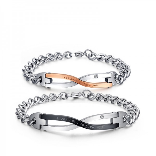 I Was Born To Love You Matching Infinity Bracelets For Couples In Titanium