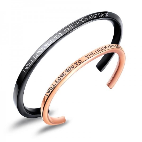 I Will Love You To The Moon And Back Matching Bangles For Couples In Titanium