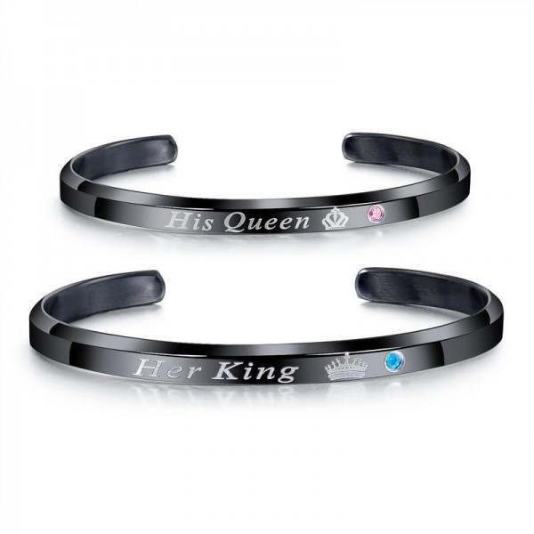 Her King His Queen Matching Bangles For Couples In Titanium