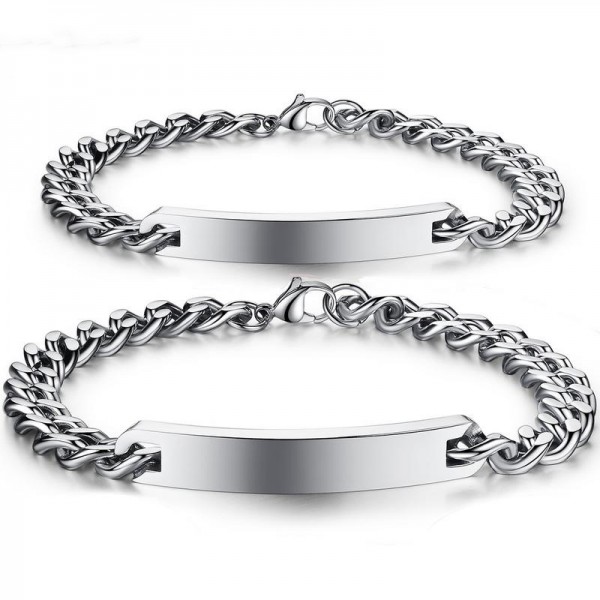 Simple Front Engraving Bracelets For Couples In Titanium