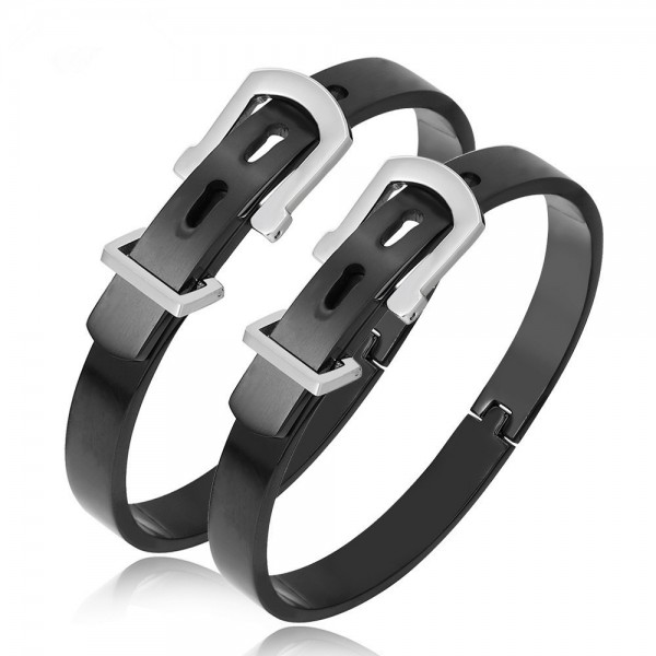 Engravable Belt Bracelets Set For Couples In Titanium