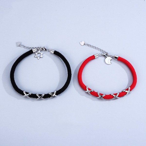 Personalized Sun And Moon Matching Knot Bracelets In Sterling Silver